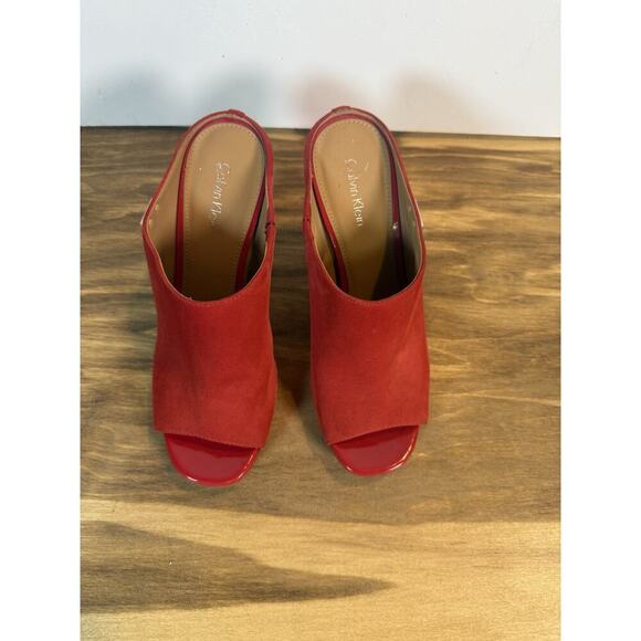 Calvin Klein Red Suede Open Toe Block Heel Mules Women’s Size 8 -shoes - Picture 8 of 13